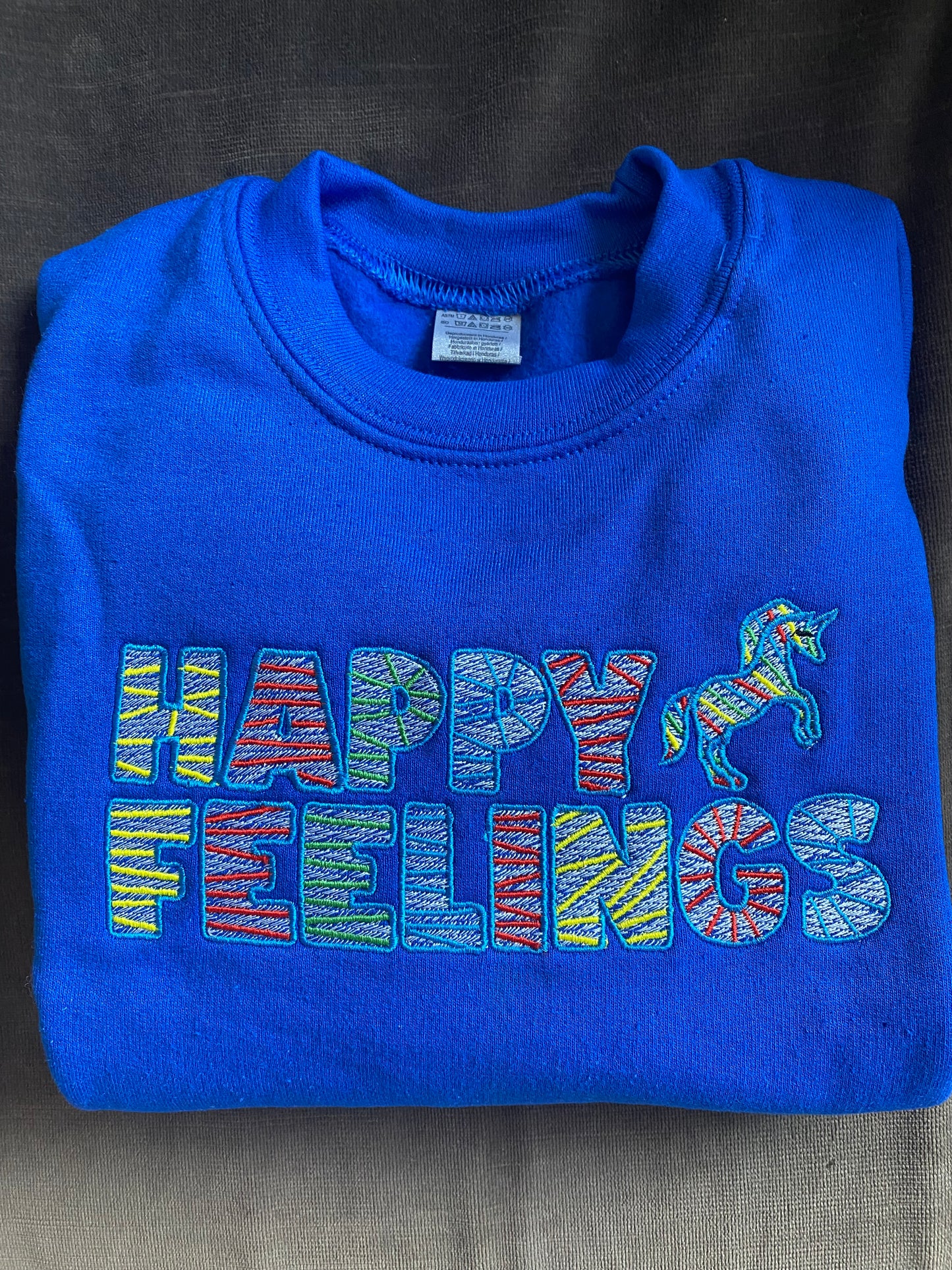 Limited Edition - Blue Embroidered Happy Feelings YOUTH sweatshirt