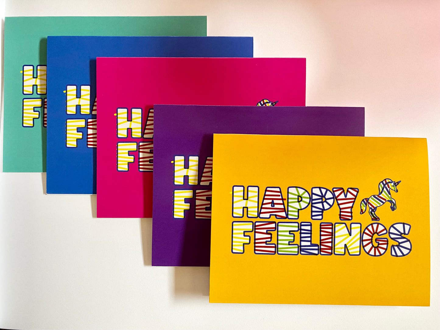 10 Assorted Happy Feelings blank greeting cards + envelopes