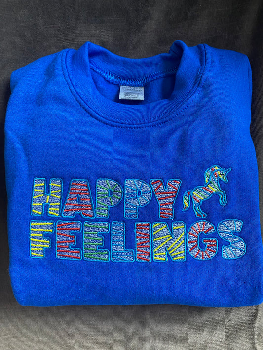 Limited Edition - Blue Embroidered Happy Feelings YOUTH sweatshirt