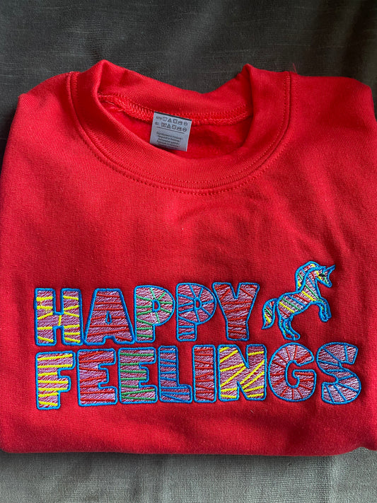 Limited Edition - Red Embroidered Happy Feelings YOUTH sweatshirt